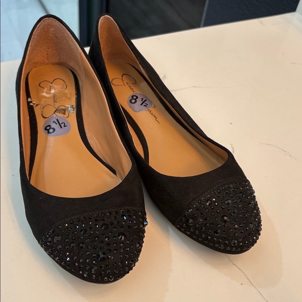 Jessica Simpson black Black Suede ballet  Flats with Embellished Toes - Picture 2 of 7